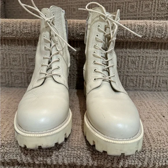 Sam Edelman Garret Platform Combat Boot in Ivory Leather - Picture 4 of 6